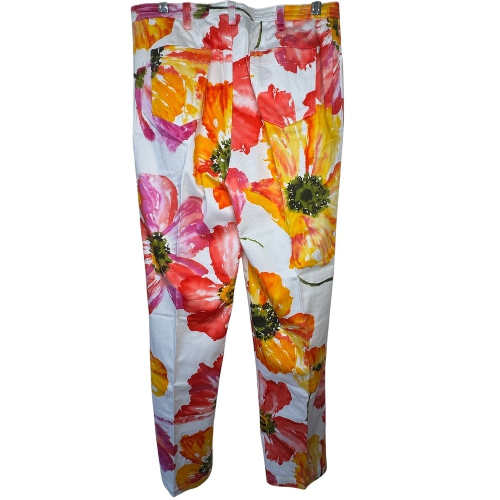 Company Ellen Tracy Floral Pants Womens 8 Orange Pink Yellow Coastal Preppy VTG - Picture 2 of 12